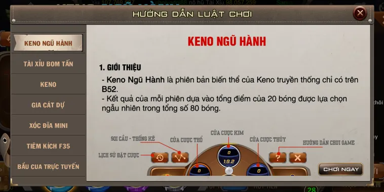 Keno Ngũ Hành Tại B52 Club Đỉnh Cao Cá Cược Số Học Theo Phong Thủy Phương Đông