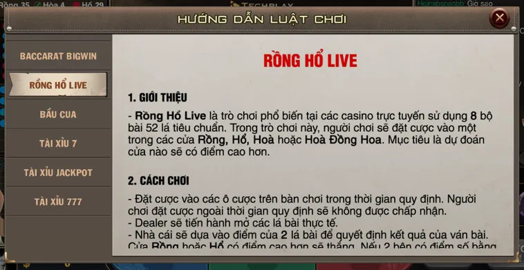 Rồng Hổ BigWin Livestream Tại B52 Club Sảnh Bài Cung Đấu Trực Tuyến Săn Thưởng Lớn